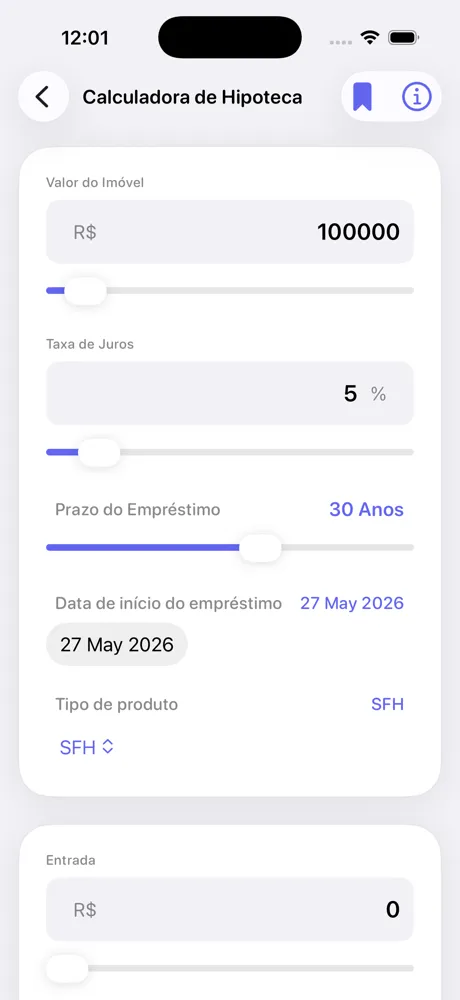 Tela de cálculo de parcela Loan Calculator Pro no iPhone