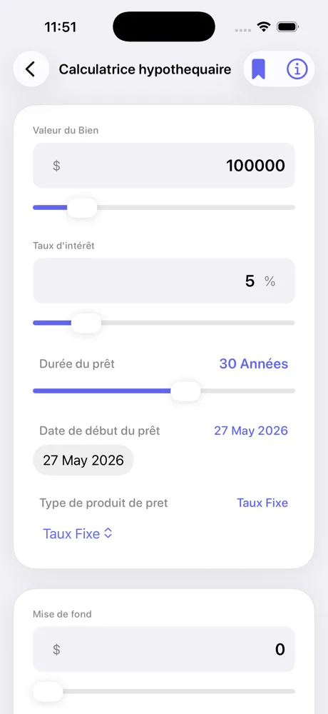 Ecran de calcul de versement Loan Calculator Pro sur iPhone