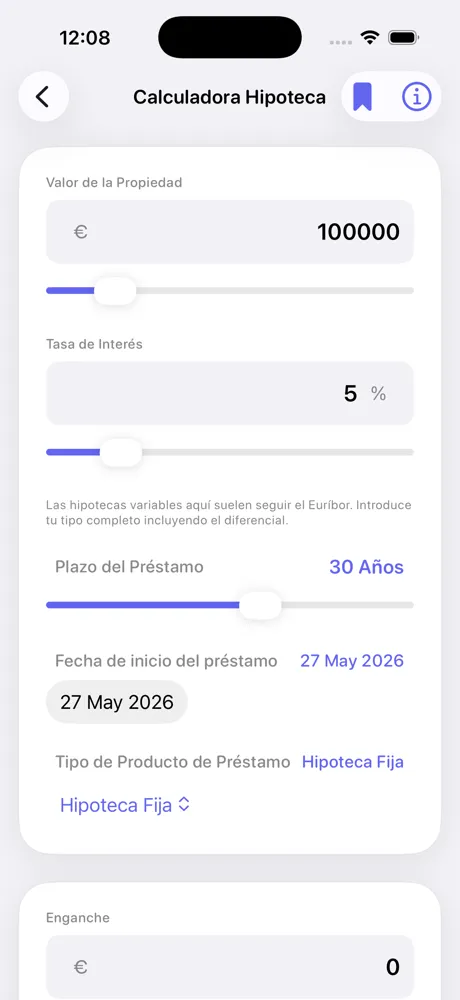 Pantalla de calculo de pago de Loan Calculator Pro en iPhone