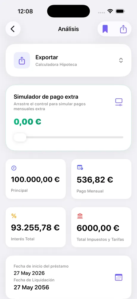 Pantalla de analisis de prestamo de Loan Calculator Pro en iPhone