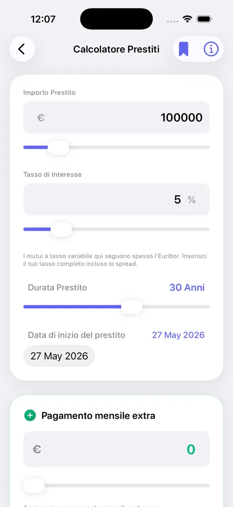 Schermata calcolo rata Loan Calculator Pro su iPhone
