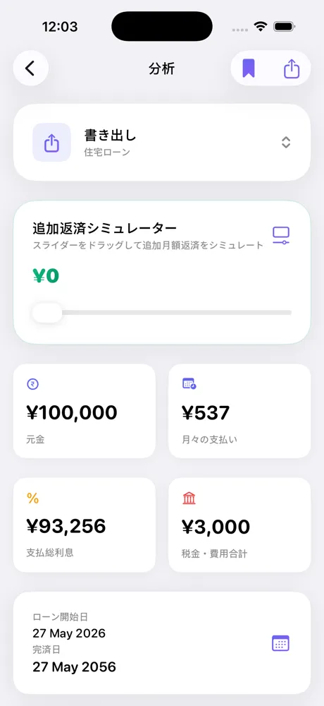 Loan Calculator Proのローン分析画面