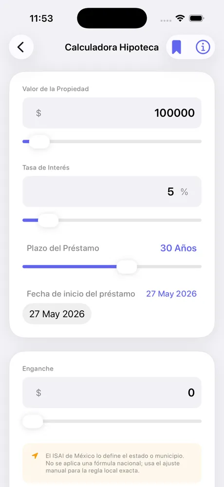 Pantalla de calculo de pago de Loan Calculator Pro en iPhone